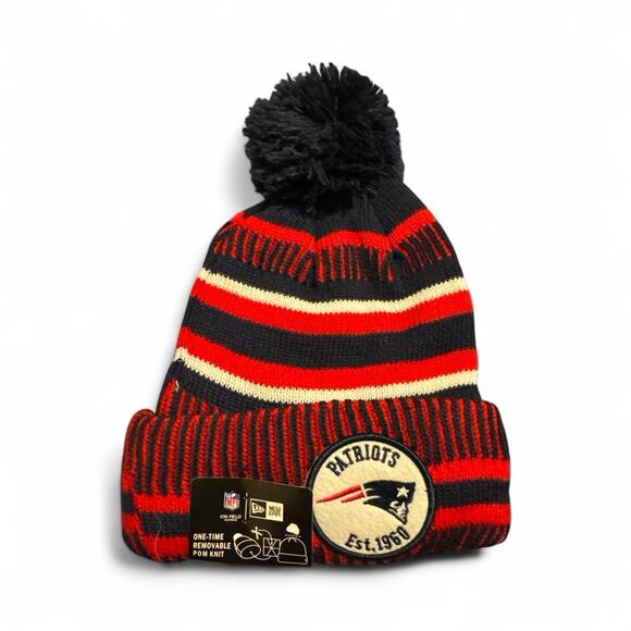 New England Patriots New Era One Time Removable Pom NFL Onfield Beanie Hat - Picture 1 of 4